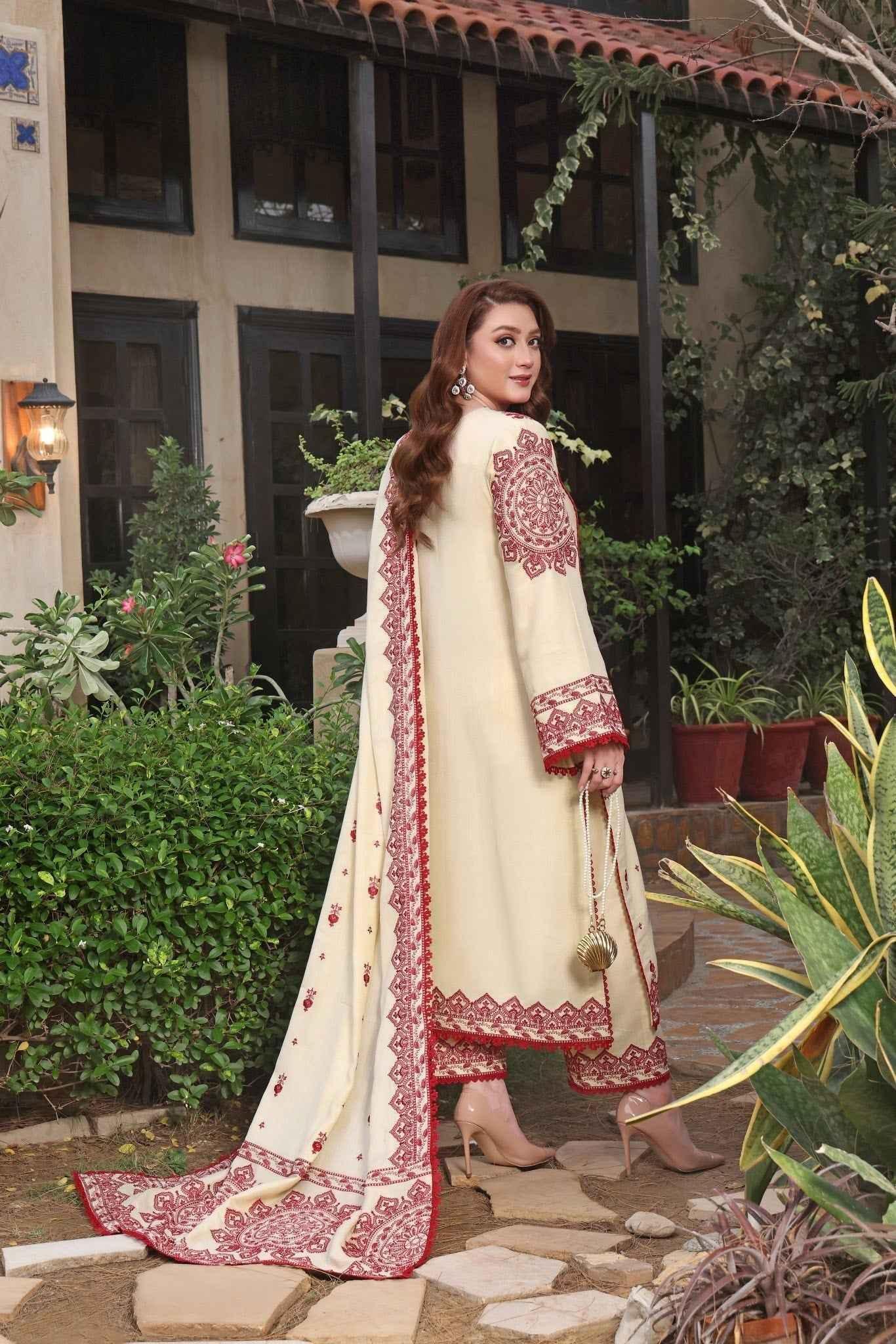 ANEELA – 3PC DHANAK UNSTITCHED EMBROIDERED SUIT - ZNH Textile 