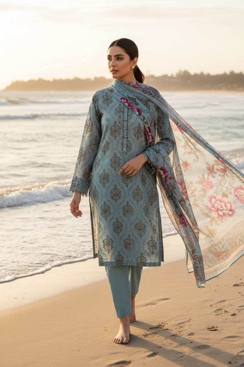 Bareez’e 3PC Embroidered Lawn Suit