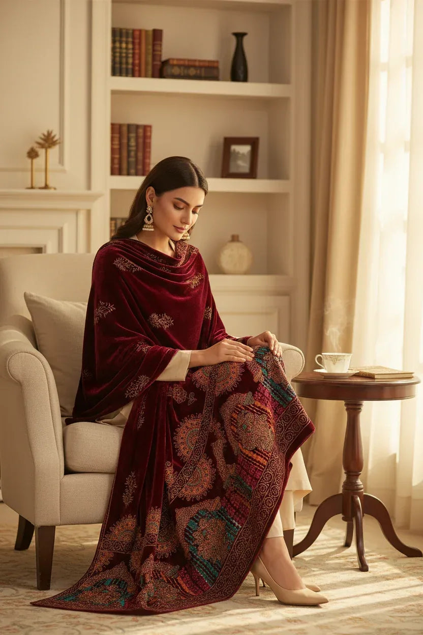 Bareeze Luxury Velvet Shawl Test - ZNH Textile 