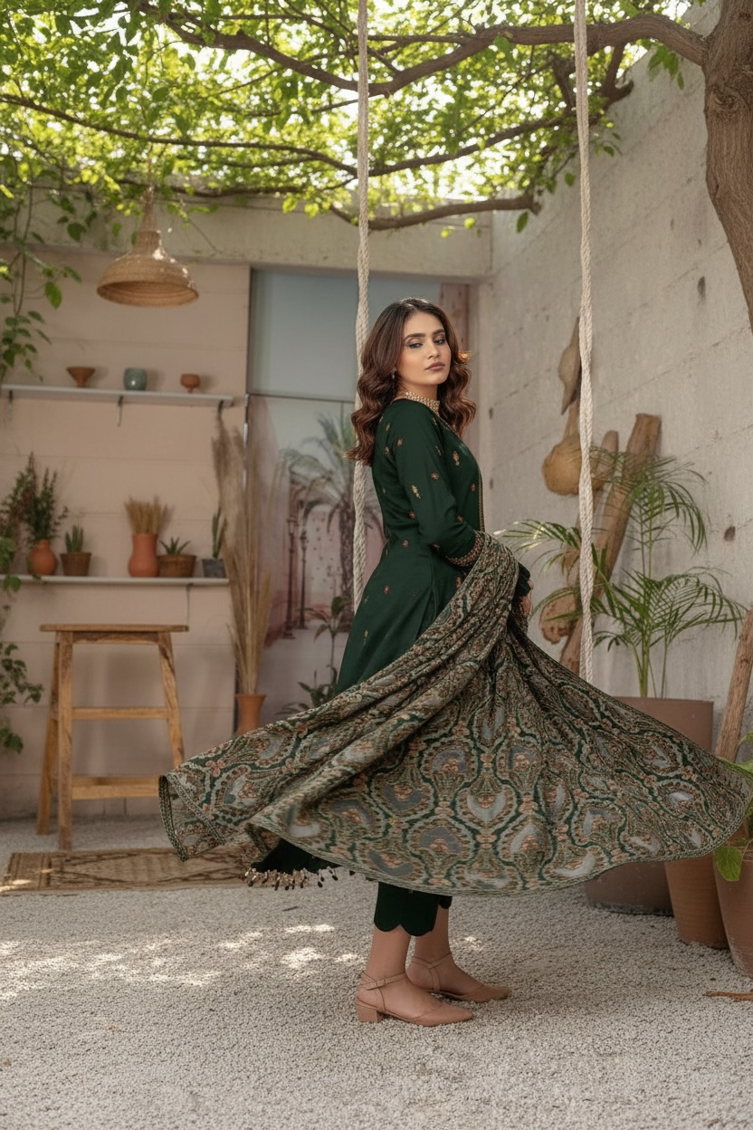 Bareeze Unstitched | Luxury Dhanak Embroidered 3PC | Laser Cut Shawl